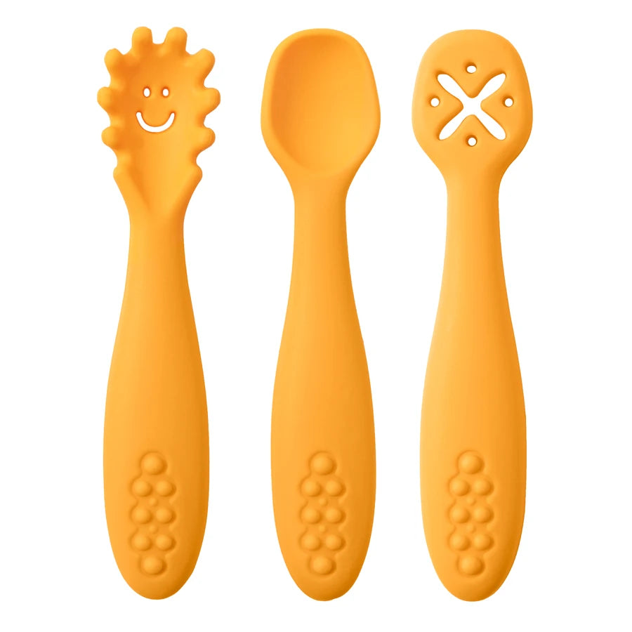 3PCS Silicone Spoon Fork Baby Utensils Set Feeding Food