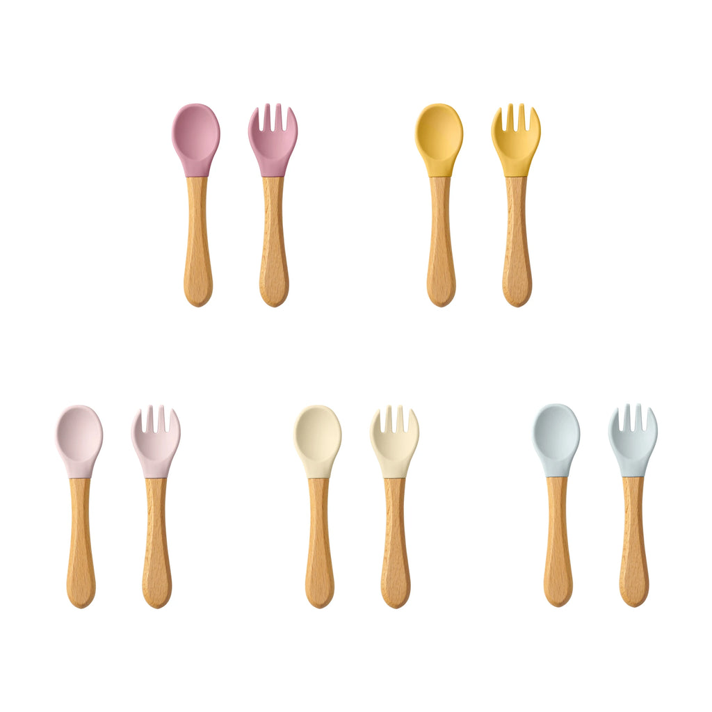 2PCS Baby Learning Spoons Utensils Set Food Grade - front view