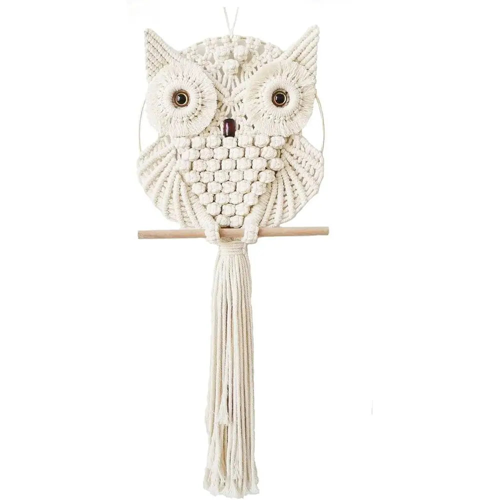 Handwoven Boho Tapestry - Wall Hanging for Owl Decor - front view