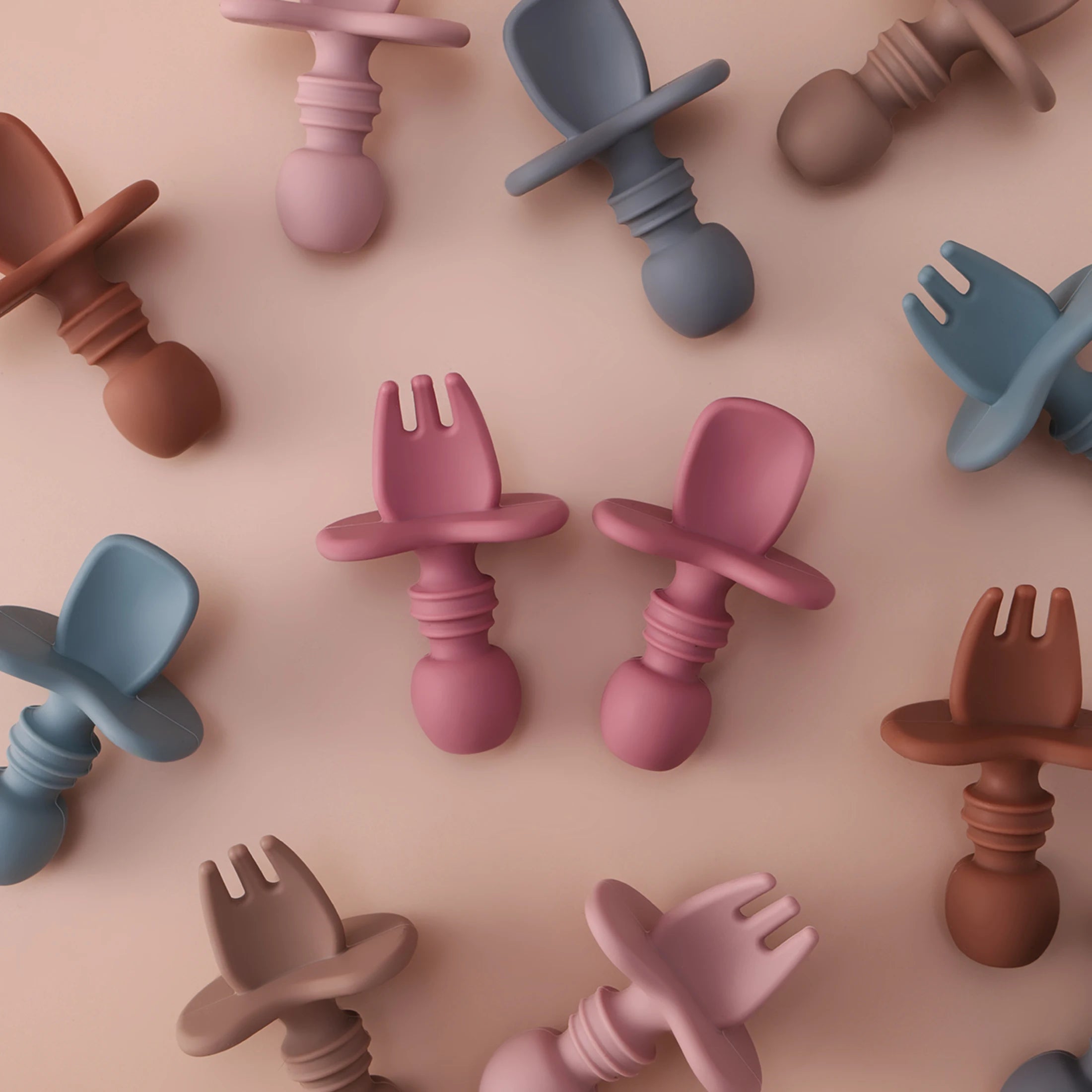 Color Kids 2PCS Silicone Baby Tableware Set Soft Fork - set overview