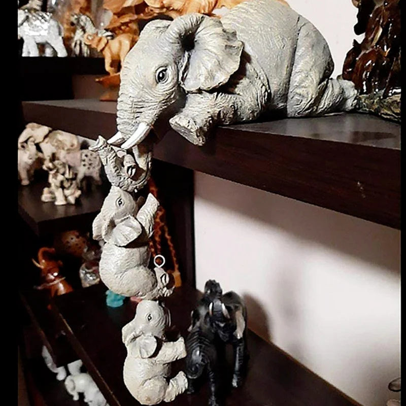 3pcs set Cute Elephant Figurines Elephant Holding Baby - lifestyle in-use