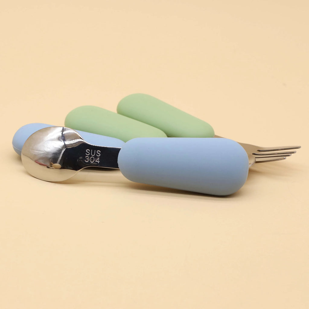 Silicone stainless steel spoon fork food grade 304 - front view
